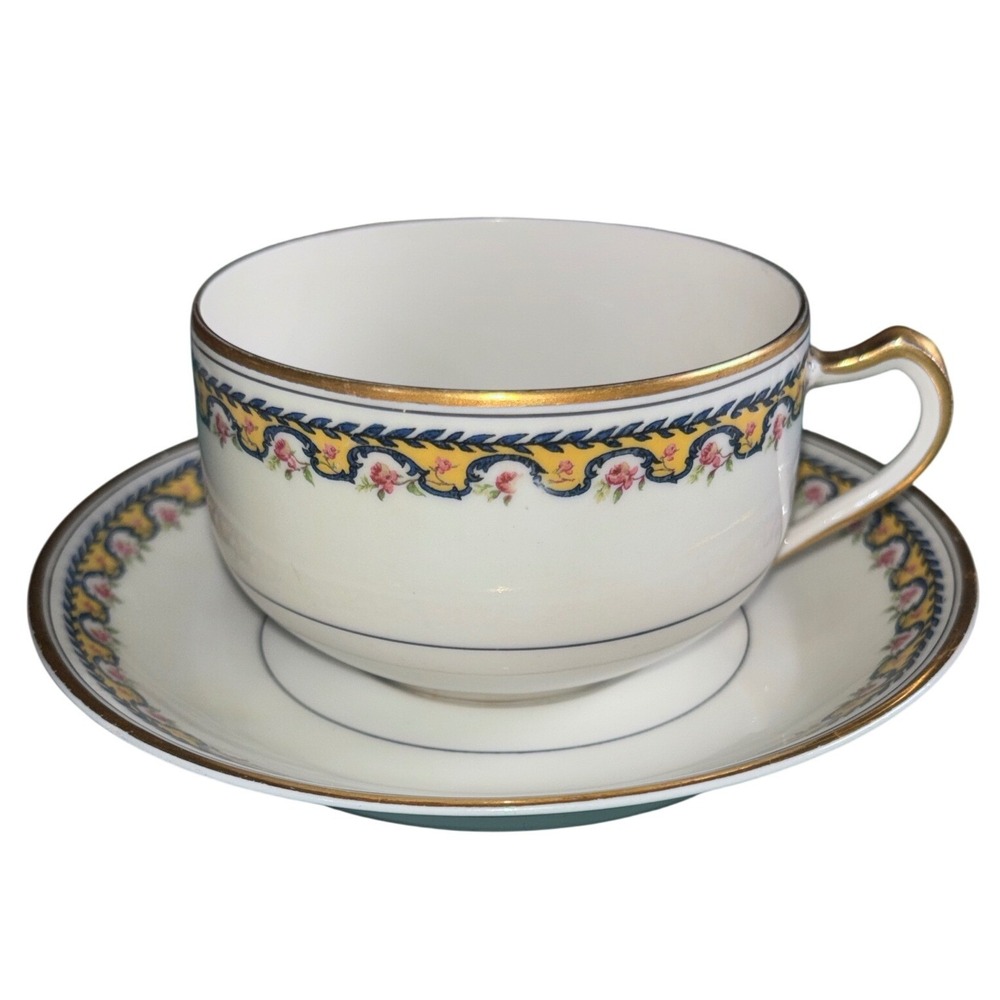 Antique Schleiger 774 China Flat Cup and Saucer by Haviland, in‎ Limoges, France